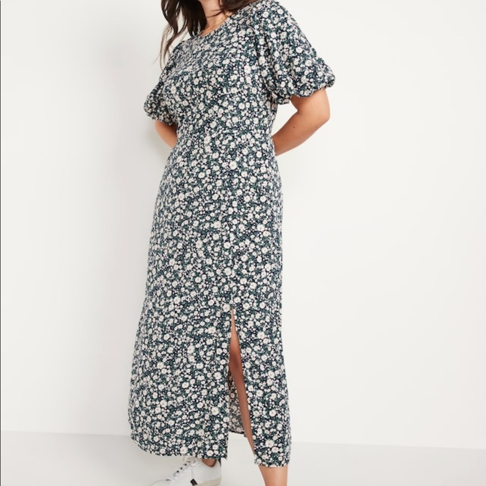 Old Navy Puff Sleeves Floral Maxi Dress with side Slit